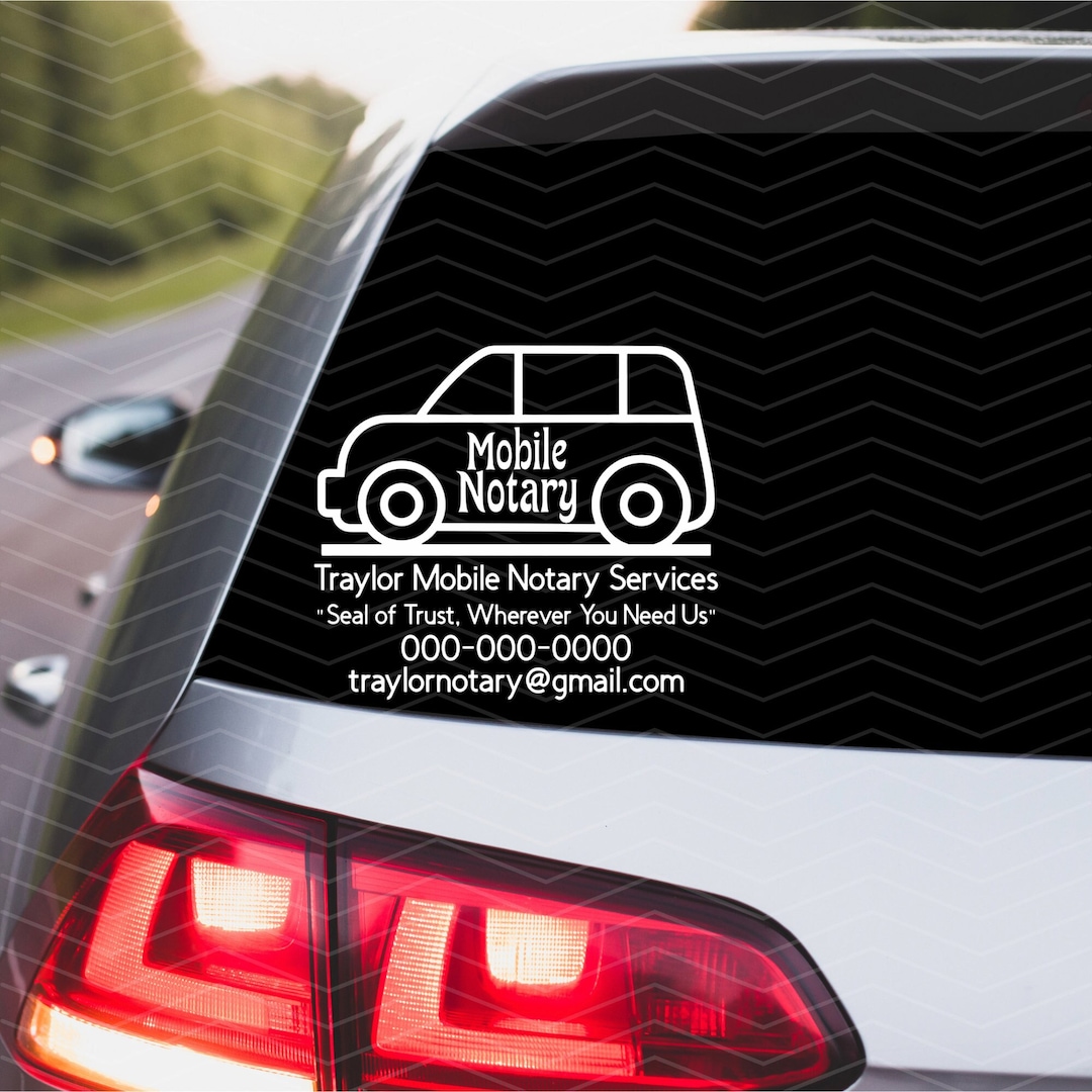 Mobile Notary Car Decal Decals for Notaries Professional Car Decals