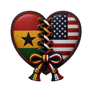 Ghana USA Heart UV DTF Sticker | Ghanaian American Pride Decal | Laced Heart Patch Style Sticker | African Heritage Gift | Hard Hat Decal