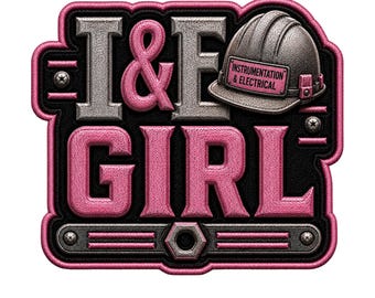 I&E Girl UV DTF Hard Hat Decal Instrumentation And Electrical Sticker Pink Embroidered Patch Style Toolbox Decal