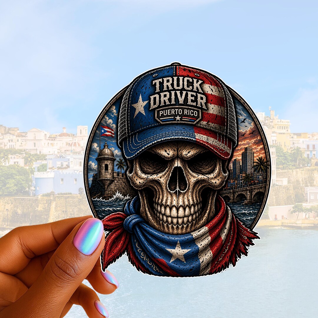 Puerto Rico Driver Abstract Puerto Rico Truck Driver Skull Decal, Boricua Hard Hat Sticker (UV DTF ...