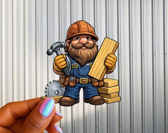 Carpenter Gnome Sticker | 3” UV DTF Woodworker Decal Blue Collar Gift