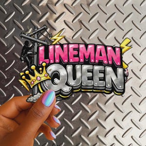 Lineman Queen 3 inch UV DTF Decal, Female Lineman Sticker, Woman Lineworker Gift, Powerline Utility Worker Decal, Blue Collar Women Gift
