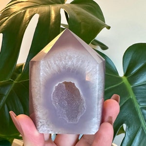 Medium Grey Lavender Agate Tower with Goethite Sugar Druzy.