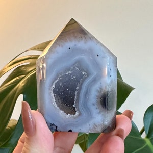 Grey Agate Tower: Sugar Druzy Galaxy Pocket, Banded Rings