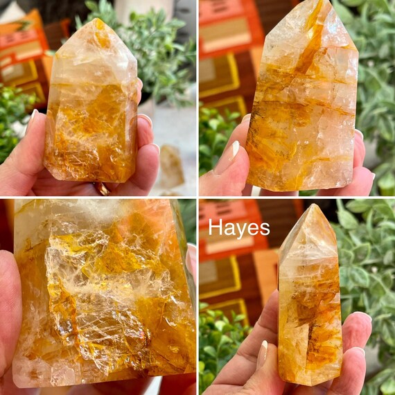 Yelloworange hematoid quartz towers Vibrant golden healer points Yelloworange hematoid quartz towers Vibrant golden healer points