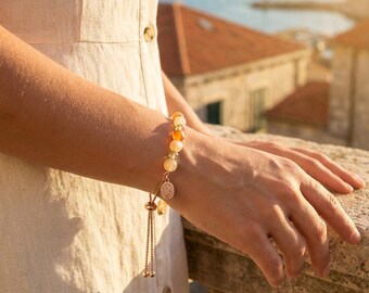 Red Carnelian Abundance Crystal Bracelet | Adjustable rose gold | Dainty and minimalist Jewelry