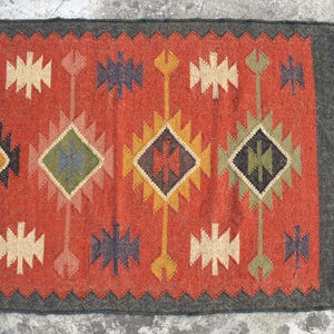 Handwoven Kilim Runner Rug: Wool Jute, Oriental Turkish Design