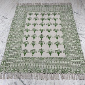 Hand Block Print Cotton Rug: Indian Boho Dhurrie - 8x10, 9x12 Ft