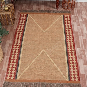 Wool and Jute Rug Handmade, Kilim Dhurrie Rug, Traditional Indian/WOOL JUTE RUGS, Kilim Wool and Jute Rug Handmade Kilim Dhurrie Rug gift