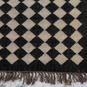 Large Diamond Handmade Wool Jute Kilim Runner Rug, Black & White Home Decor Aztac Rug Woven Accent Rug,4x6 5x8 6x9 8x10 9x12 10x14 Feet Rug