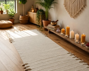Tappetino da yoga in cotone biologico alle erbe - Tappetino per esercizi e meditazione ecologico, tessuto a mano, antiscivolo, 2 x 6 piedi, adatto ai viaggi