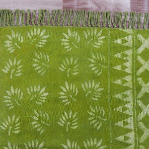Biologisch groen vloerkleed handgeweven katoenen platgeweven kelimtapijt, bohogroen vloerkleed... Maten: 5 x 8,6 x 9,8 x 10,9 x 12