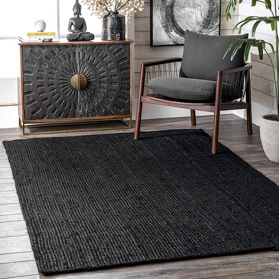 2x3, 3x4, 3x5,4x6, 8x10, 9x12 Ft. Indian Bohemian Black Jute Rug