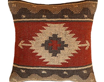 Handwoven Wool Jute Kilim Pillow Covers: Bohemian Decor (18x18 Inch)