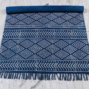 Hand Woven Blue Indigo Cotton Flatweave Kilim Rug, Boho Rugs, Handmade Rug, Southwest..Sizes-3x5, 4x6, 5x8, 6x9, 8x10...
