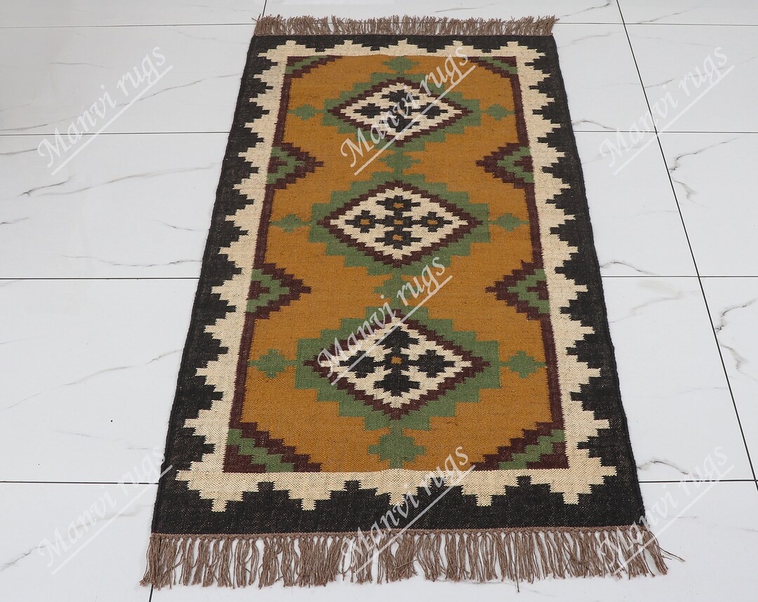 Traditional Indian WOOL JUTE RUGS, 4x6, 5x8, 6x9, 8x10, 9x12 Ft Kilim