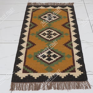 Traditional Indian WOOL JUTE RUGS, 4x6, 5x8, 6x9, 8x10, 9x12 Ft Kilim Rugs, Handwoven Wool Jute Rugs, Handmade Kilim Dhurrie Rug