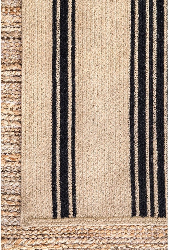 2x3, 3x4, 5x7, 6x9, 8x10, 9x12 Ft. Indian Beautiful Stripe Pattern Rug Jute  Natural Rug Hallway Rug Patio Rug Entryway Rug Custome Size Rug 