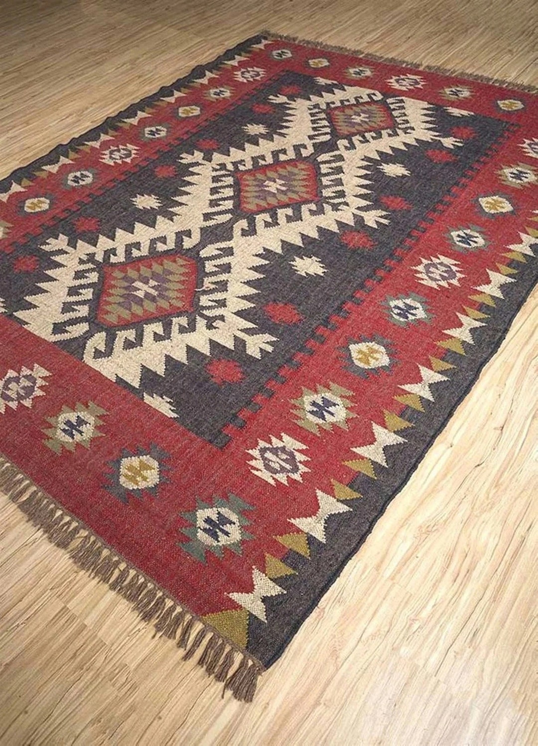 Handmade Wool Jute Rug, Navajo Kilim Rug, Aztec Rug, Accent Rug ...