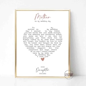 Custom Mother of the Bride Gift, Personalized From Daughter Poster Print, Mum Mom Gifts On my wedding day,Bridal Party Gift Gift for Wedding