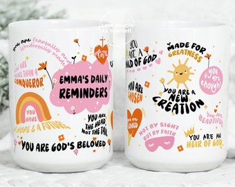 Dagelijkse herinnering christelijke mok, aangepaste bevestigingen mok, Bijbelvers mok, Bijbelcitaten, Positieve Vibes Cup Mindfulness Mok Bijbelcadeaus voor haar