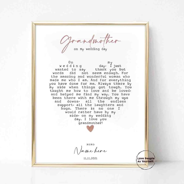 Custom Grandmother of the Bride Gift, Personalized From GrandDaughter Print, Nana Gifts On my wedding day Bridal Party Gift Gift for Wedding
