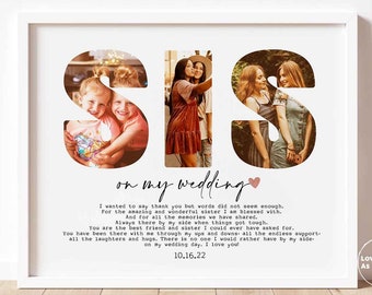Personalisierte Hochzeitsfotocollage für die Schwester, Geschenk für die Schwester der Braut, gerahmter Kunstdruck
