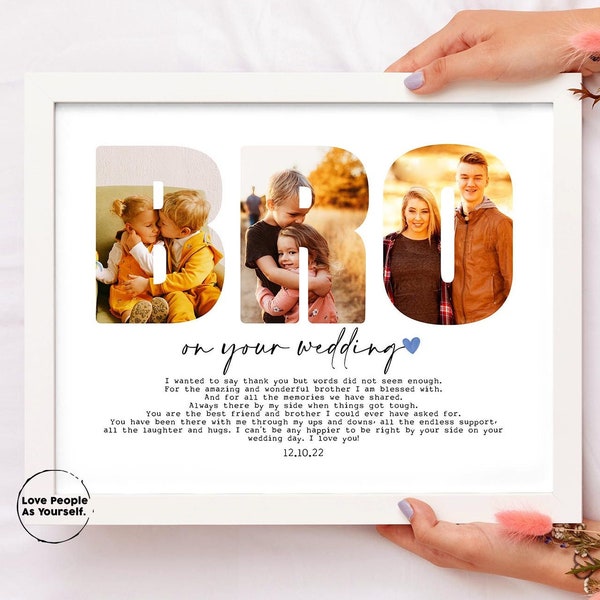Personalized brother on YOUR wedding, bro Custom Photo Collage, From brother, Groom gift, Gift for brother Photo gifts Framed Wall Art Print
