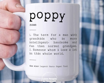 Poppy Definition Coffee Mug, Pop pop, New grandpa gift, Pregnancy reveal, Birthday Gift for Grandpa, Grandfather, Grandad gifts, Fathers Day