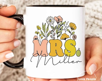 Wildflowers Mrs Mug, Personalized Mrs Gift, Bride To Be Gift Mug, Custom Gift For Bride Mug Wedding Gifts Bridal Shower Gift Bridal Gift Cup
