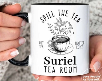 Suriel Tea Room Book Mug, Spill The Tea, ACOTAR Merch Night Court Bookish Mug, Book Themed Gifts, Velaris Mug Rhysand Bookish Gifts Literary