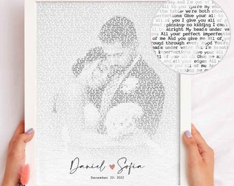 Hochzeits-Songtexte vom Foto, personalisiertes erstes Tanzpaar-Lieblingssongdruck 1. Jahrestag benutzerdefinierter Song-Zeichen-Vow-Kunst Frisch vermählte Geschenke