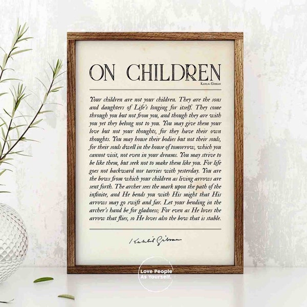 On Children Poster Print by Kahlil Gibran, Poem About Children, Gift Idea For Parents, Inspirational Baby Shower Gifts, Framed Poetry Print