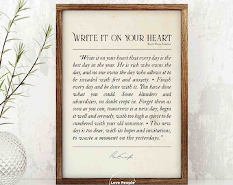 Write it On Your Heart Quote by Ralph Waldo Emerson, Quote, Waldo Emerson Print, Waldo Emerson Art, Waldo Emerson Poster, No Regrets Poster