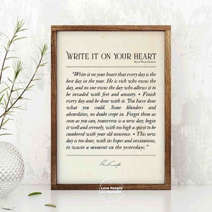 Write it On Your Heart Quote by Ralph Waldo Emerson, Quote, Waldo Emerson Print, Waldo Emerson Art, Waldo Emerson Poster, No Regrets Poster