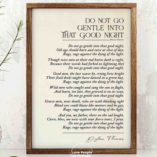 FRAMED Dylan Thomas Poem Print Do Not Go Gentle Poetry Quote Etsy