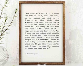 F Scott Fitzgerald Quote Print, Inspirational Typography Art