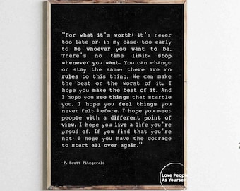 F Scott Fitzgerald Quote Art Print, Inspirational Typography, Framed Option