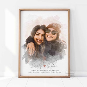 Personalized Best Friend Portrait Painting Digital Art Print, Friendship, Custom Gift for Friend Portrait Gift Watercolor Print Custom Photo