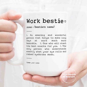 Work Bestie Definition Mug, Personalized Custom Gift For Colleague Coffee Mugs Cup Work Friend Office Best Work Buddy Mate Coworker Birthday