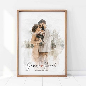 Personalized Wedding Gift for Couple, Personalized Portrait Gift Watercolor Print Custom Photo Anniversary Gift Newly Wed Gifts Digital Copy