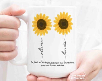Custom Best Friend Sunflower Mug, Personalized Name Coffee Mug, Friendship Mug, Custom Best Friend Gift, Bestie, Gifts for her Birthday Gift