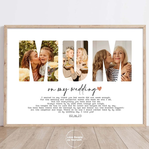 Personalized mum on my wedding, Custom Photo Collage, mother of the bride gift, Gift for mum Photo gifts Framed Wall Art Print From Daughter