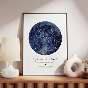 Benutzerdefinierte Sternenkarte Druck, Geschenk für Paar, unser Hochzeitstag Jahrestag Geschenk Nachthimmel Poster Druck Hochzeitsgeschenk personalisierte Konstellation Geschenk