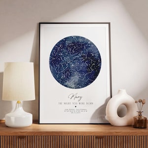 Individuelle Sternenkarte Print, Geburtstag Jahrestagsgeschenk, Nachthimmel Print, Sternenkarte Poster, Die Nacht, in der Sie geboren wurden Personalisierte Konstellation Print