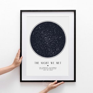 Impressão de mapa estelar personalizado, presente de aniversário da noite em que nos conhecemos, impressão do céu noturno, pôster de mapa estelar, presente de casamento, impressão de constelação, presente personalizado