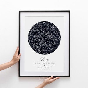 Individuelle Sternenkarte Print, Geburtstag Jahrestagsgeschenk, Nachthimmel Print, Sternenkarte Poster, Die Nacht, in der Sie geboren wurden Personalisierte Konstellation Print