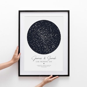 Benutzerdefinierte Sternenkarte Druck, Geschenk für Paar, unser Hochzeitstag Jahrestag Geschenk Nachthimmel Poster Druck Hochzeitsgeschenk personalisierte Konstellation Geschenk