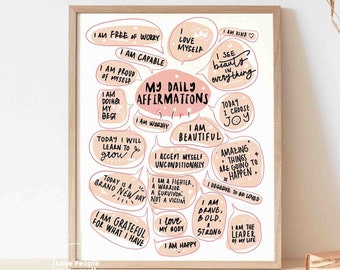 Daily Affirmations Art Print, Self-Love Quotes, Positive Mindset (Digital Copy)