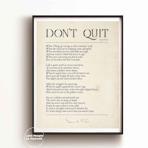 Don't Quit Poem di Edgar Guest Poster Print, Poetry Wall Art, Inspirational Gift Idea Home Office Motivational Wall Decor Vintage Graduation